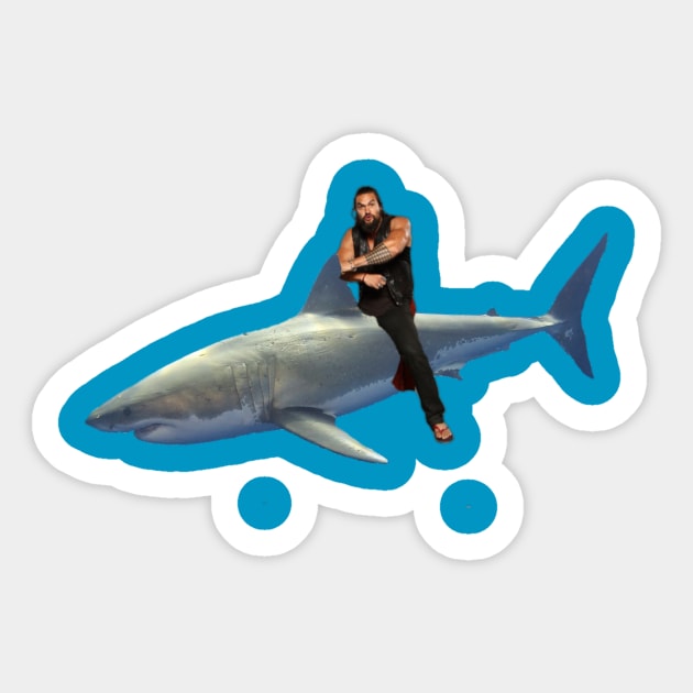 Jason Momoa Riding Shark Sticker by GMAT